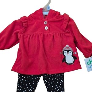Child of Mine Red Baby Outfit with Penguin